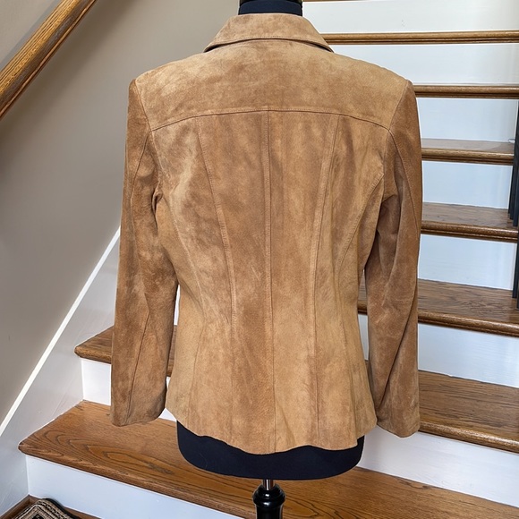 VINTAGE LARGE PRESTON & YORK GENUINE LEATHER SUEDE TAN/ GOLD DRESS JACKET - Picture 8 of 15